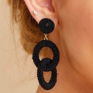 Beaded Black Statement Earrings